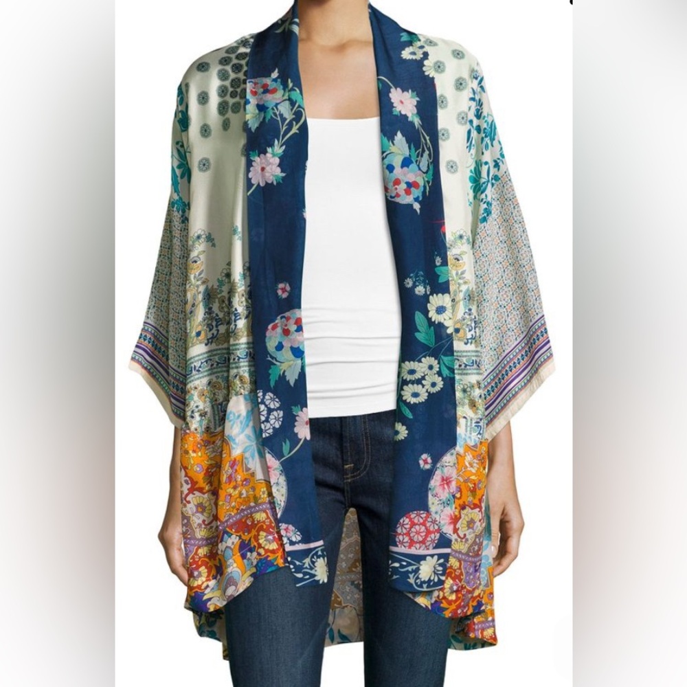 Johnny Was Plus Size Mixed-print Twill Kimono Silk Jacket NWOT size XS